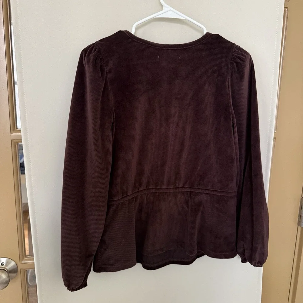 Madewell Womens XS Brown Spiced Raisin Corduroy Tie-Front Faux-Wrap Top‎ Blouse